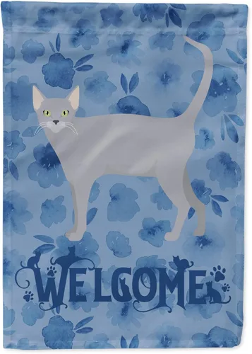 Vista 346 de Caroline's Treasures CK4813CHF - Bandera de bienvenida con gato abisinio azul, manga grande, para porche, para colgar en la pared, poliéster