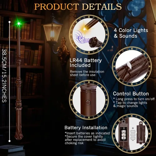Vista 2 de EZVYAO Varita mágica iluminada con 4 luces y sonidos de color, paquete de 6 varitas de juguete de bruja iluminadoras para fiestas de niños, cosplay