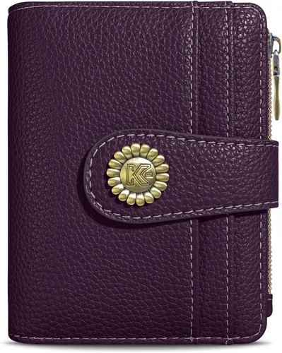 Vista 36 de Kelvoris Cartera pequeña Rfid para mujer, plegable, con cremallera, bolsillo para monedas, piel sintética, compacto, para tarjetas de crédito