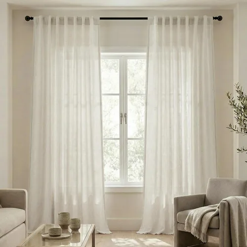 Vista 11 de Mrs.Naturall Cortinas negras de 45 pulgadas de largo, cortinas cortas de lino transparente para privacidad para cocina, dormitorio, ventanas