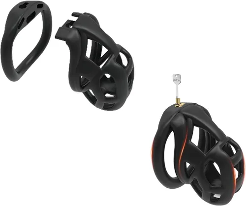 Vista 6 de Dispositivo de castidad masculina nueva jaula de castidad 3.0 dispositivo de castidad masculina con 4 anillos de resina para el pene, jaula