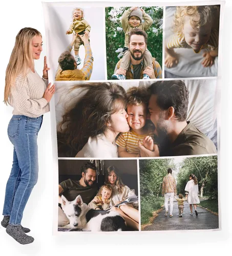 Vista 13 de FrameStory Manta personalizada con fotos y texto, totalmente personalizable con tus fotos y mensajes, manta de forro polar suave y suave, 30 x 40