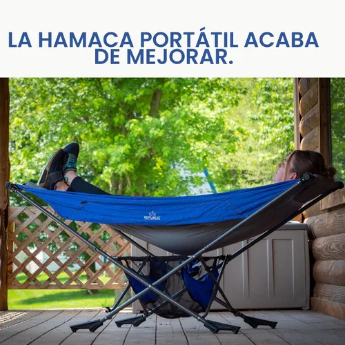 Vista 3 de Hamaca portátil con soporte, la mejor hamaca Mock ONE® del mundo, hamaca plegable compacta enmarcada con toldo ajustable para parque, patio trasero