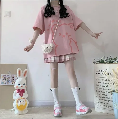 Vista 6 de Tyadorw Camisa Kawaii para mujer, camisas estéticas Harajuku, ropa urbana japonesa Kawaii Bear Graphic camisetas Kawaii de gran