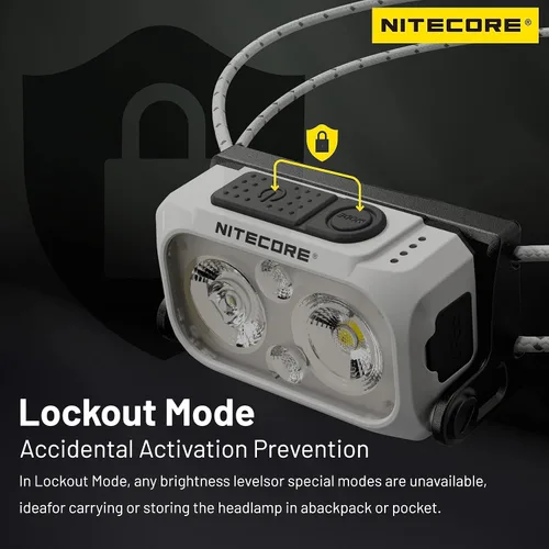 Vista 6 de Nitecore NU21 linterna frontal ultra ligera de 360 lúmenes para exteriores con haz dual USB-C recargable con etiqueta (blanco)
