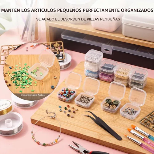 Vista 5 de 24 paquetes de recipientes pequeños de plástico transparente para almacenamiento de cuentas con tapa con bisagras para almacenamiento de objetos
