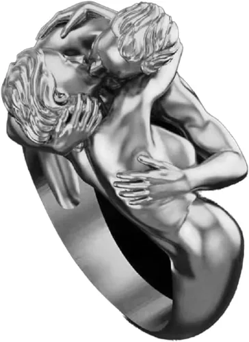 Vista 2 de KOICCVQQ Anillo de abrazo de moda para pareja, beso de muerte, gótico, punk, personalidad única, amor, libertad, joyería romántica, promesa