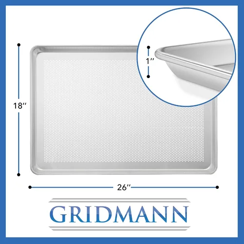 Vista 3 de GRIDMANN Bandeja para hornear de aluminio perforado de grado comercial de 18 x 26 pulgadas, bandeja para hornear de tamaño completo, 6 bandejas