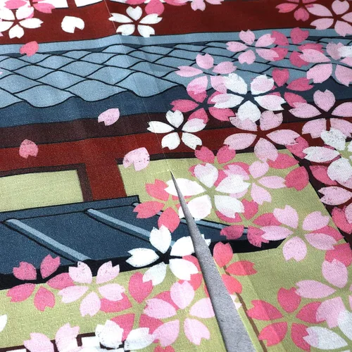 Vista 4 de Cortina japonesa Noren para puerta, Kyoto Geisha Girls con flor de cerezo, divisor de habitación para decoración del hogar, 33 x 59 pulgadas