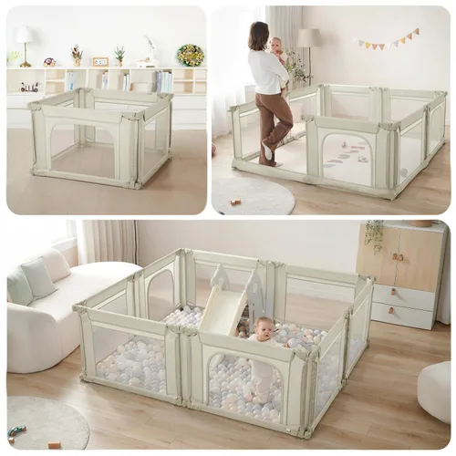 Vista 4 de Sweeby Corralito para bebés, corralitos plegables para bebés y niños pequeños con puerta, corralito grande con puerta de juego para valla de bebé