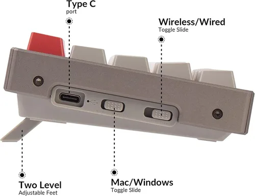 Vista 6 de Keychron K6 - Teclado mecánico inalámbrico con marco de aluminio compacto de 68 teclas para Mac Bluetooth multitarea teclado de juegos con cable