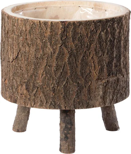 Vista 3 de Vintiquewise Tronco de madera con maceta de corteza con patas de rama de árbol pequeño