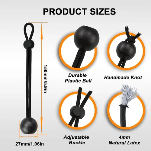 Vista 2 de Correas elásticas universales MARRTEUM Ball, cuerdas elásticas multiusos para tiendas de campaña, toldos, lona (12 piezas, negro) Multipurpose