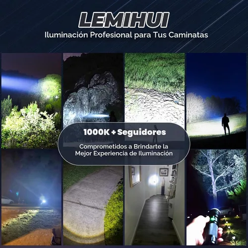 Vista 8 de Linterna LED recargable de alto lúmenes, 80000 lúmenes brillante y potente linterna, 5 modos, luz de flash de mano impermeable IPX6 para acampar