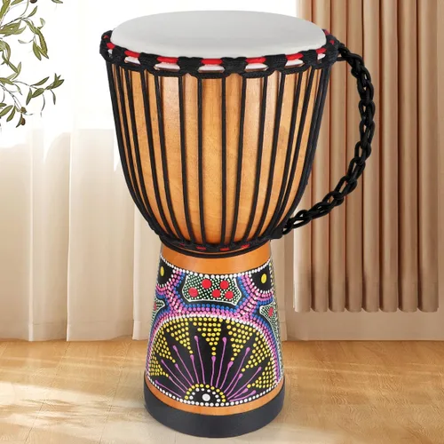 Vista 11 de Tambor africano de Djembe, estándar 8 '' tambores cosidos tela azul del Congo, tambor profesional del bongo con la cabeza del tambor de la piel
