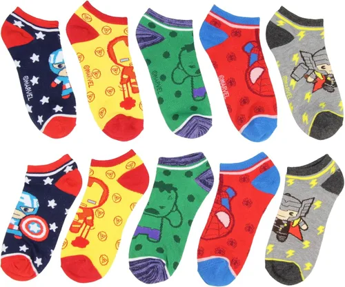 Vista 2 de Bioworld Marvel Avengers Chibi Superhero Characters Calcetines tobilleros invisibles 5 pares, Multi