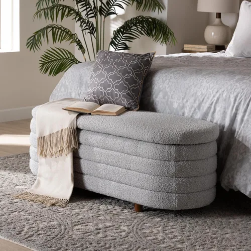 Vista 12 de Baxton Studio Betiana Modern Japandi - Banco de almacenamiento de madera con acabado marrón nogal Gris claro/marrón nogal