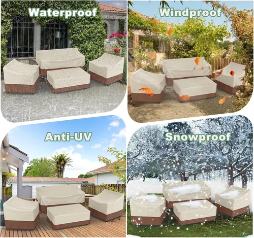 Vista 5 de Gasadar Funda Impermeable para Muebles de Exterior, Fundas de Juego de Muebles de Patio para Sofá Biplaza, Silla y Mesa de Centro, 600D Resistente