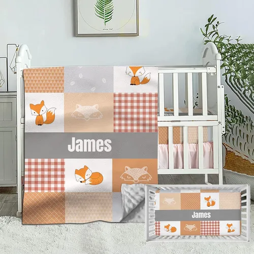 Vista 9 de Juego de ropa de cama de bebé personalizado para bebés niños, juego de ropa de cama de bebé personalizado con nombre, ropa de cama de bebé de Cowboy