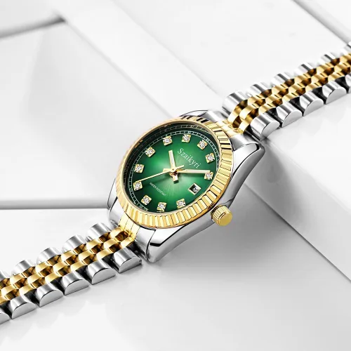 Vista 3 de Reloj clásico para mujer con banda de acero inoxidable sólido, reloj de vestir para mujer, reloj con calendario