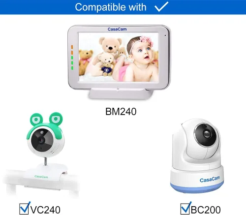 Vista 5 de CasaCam BM240 Monitor de video para bebés con pantalla táctil de 5 pulgadas y cámara HD clip, audio bidireccional, canciones de cuna, luz nocturna