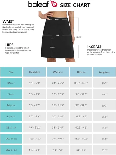 Vista 6 de BALEAF - Falda pantalón corta de 20 pulgadas de longitud hasta la rodilla, falda atlética, modesta, larga, casual, con bolsillos, protección UV