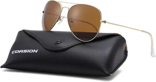 Vista 2 de COASION Gafas de sol clásicas de aviador para mujeres hombres y jóvenes lentes de cristal 100 auténticas gafas de sol de conducción de 2165in