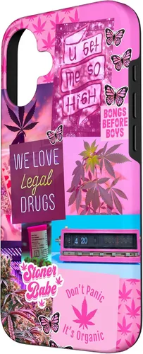 Vista 2 de Funda para iPhone 16, color rosa, para mujer, diseño de collage de malas hierbas