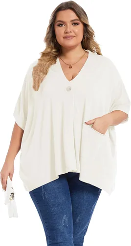 Vista 4 de Women's Loose Half Sleeve Button Shawl Wrap Open Front Cardigan for Fall Winter Plus