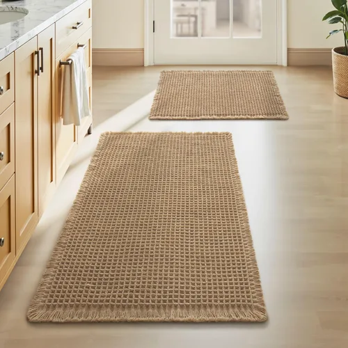Vista 30 de AMOAMI Tapete de baño mejorado con diseño de gofre, súper absorbente, antideslizante, para suelo de baño, lavable a máquina, con borlas, tapetes