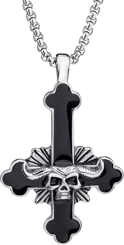 Vista 3 de ELFASIO Collar de cruz invertida de acero inoxidable para hombres y mujeres, diseño de cruz del diablo, cadena con colgante de cruz satánica al