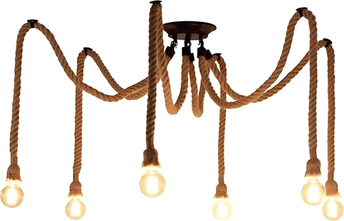 Vista 7 de 1 cabeza 1.5M cuerda de cáñamo vintage luz E26/E27 base, lámpara de techo colgante, estilo retro para comedor, restaurante, bar iluminación
