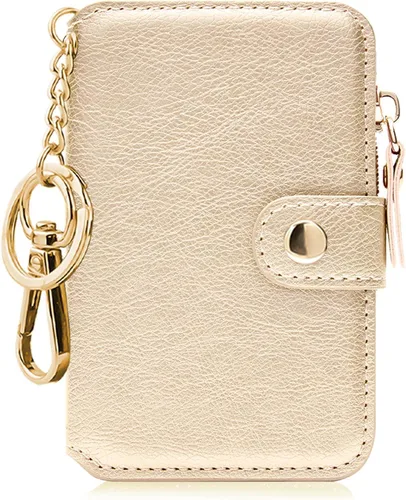 Vista 71 de Cartera con llavero, tarjetero con bloqueo RFID de piel, funda para tarjetas de crédito con cremallera para mujer