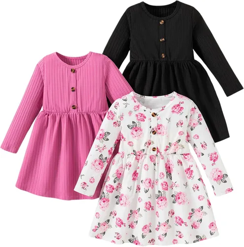 Vista 38 de Vestidos para niñas Vestidos para niñas pequeñas Paquete de 3 Vestido casual de fiesta con estampado patinador acampanado tipo A Vestido de verano