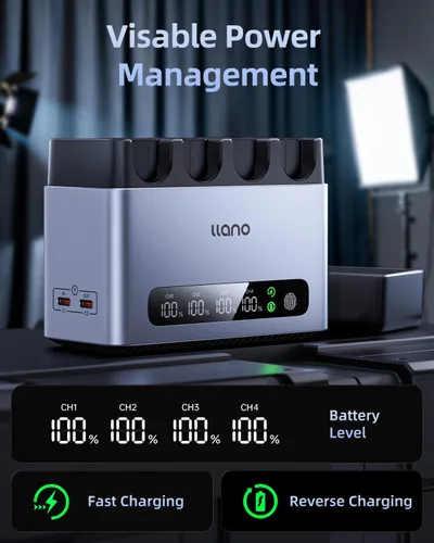 Vista 7 de llano Paquete de 4 baterías EN-EL15C y cargador rápido de 4 ranuras de 65 W para Nikon Z8, Z7II, Z5II, ZF, Z6III, D850, Z7, Z6II, Z6, D7500, D750
