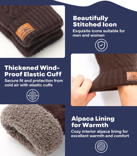 Vista 4 de Guantes de invierno para hombres y mujeres, guantes cálidos para pantalla táctil, para clima frío, guantes térmicos de lana para adultos