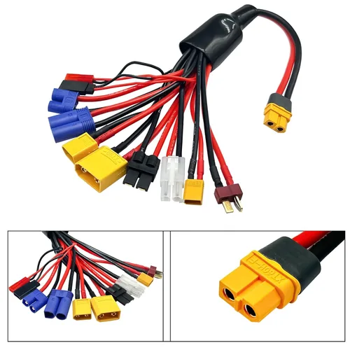 Vista 4 de Adaptador de cargador de batería Lipo RC Lipo, cable divisor 10 en 1, cable de conversión de pulpo a XT60H, cable de plomo para TRX, T-Plug, Tamiya