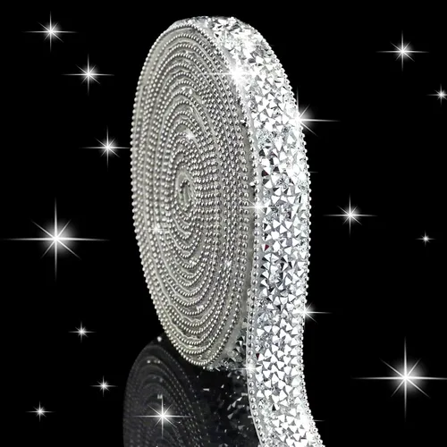 Vista 20 de Dowarm Cinta autoadhesiva de diamantes de imitación plateados, tiras brillantes para manualidades, decoración de bodas, 0.4 pulgadas de ancho
