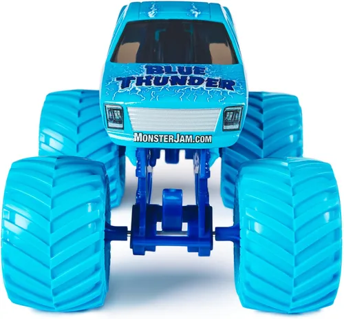 Vista 3 de Monster Jam, Camión monstruo Blue Thunder - Aqua - Vehículo fundido a presión a escala 1:24 - Llantas cromadas y neumáticos BKT
