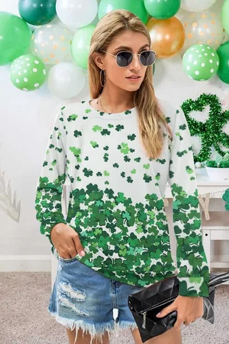 Vista 5 de MYHALF Sudadera del día de San Patricio para mujer, manga larga, diseño de trébol, irlandés, festivo, camiseta casual de manga corta