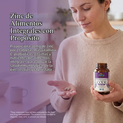 Vista 2 de Garden of Life Suplemento de zinc crudo Vitamin Code de 30 mg, 60 cápsulas