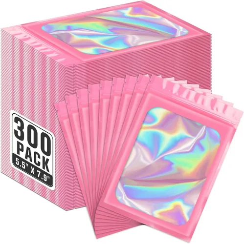 Vista 15 de ANZNKU 300 bolsas holográficas de Mylar resellables, bolsas resellables de 4x6 pulgadas para pequeñas empresas, bolsa de kit para resaca a prueba