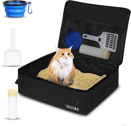 Vista 14 de Arenero portátil para gatos de viaje de Petskd con tapa y 10 bolsas desechables, a prueba de fugas y plegable, artículos de viaje esenciales