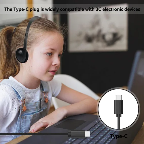Vista 2 de Paquete de 10 auriculares USB tipo C a granel para el aula, niños y escuelas, con cable