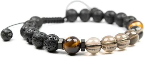 Vista 7 de Pulsera de cuarzo ahumado natural con ojo de tigre y lava, pulsera difusora de aceite esencial, para hombres y mujeres, alivio del estrés