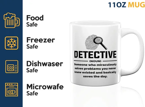 Vista 4 de Taza de café detective de 11 onzas, color blanco, Detective Def, oficial de policía, patrulla policial, detective, policía, policía, policía