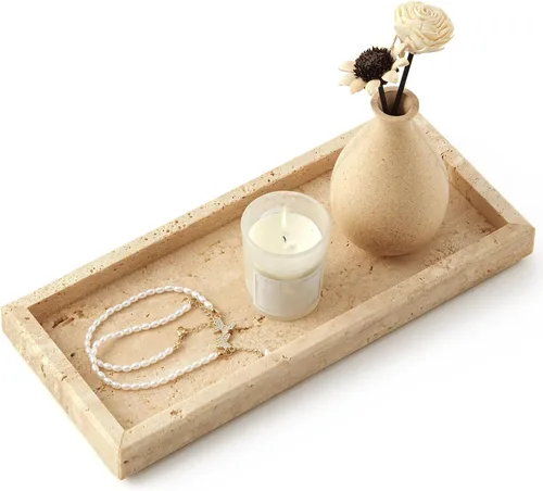 Vista 20 de Bandeja de mármol natural real para baño, tocador, cocina y escritorio, bandeja rectangular de piedra de mármol genuino para joyas, cosméticos