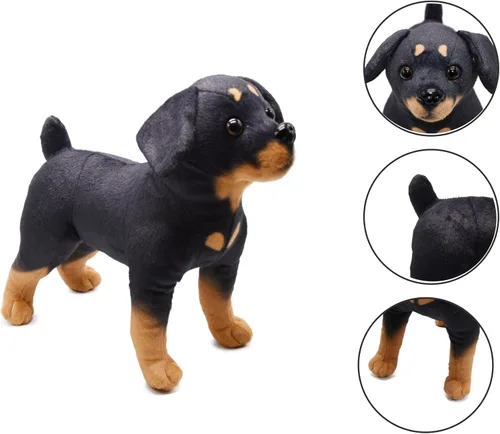 Vista 3 de BABOLI Rottweiler realista animal de peluche extremadamente realista Rottie perro juguete negro cachorro muñeca para niños regalo o colección