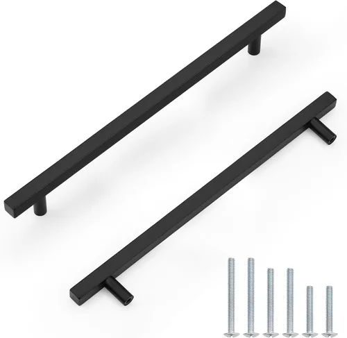 Vista 34 de Probrico Paquete de 5 manijas de gabinete, color negro, 2-1/2 pulgadas (2.520 in), barra cuadrada en T, manijas de gabinete de cocina, tiradores