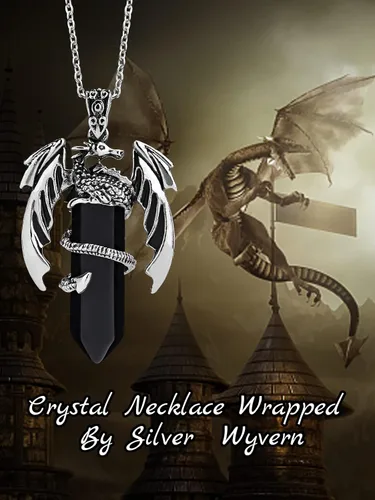 Vista 23 de Collar de dragón – Colgante hexagonal de plata envuelto en cristal con cristal natural – Joyería genial para hombres y mujeres